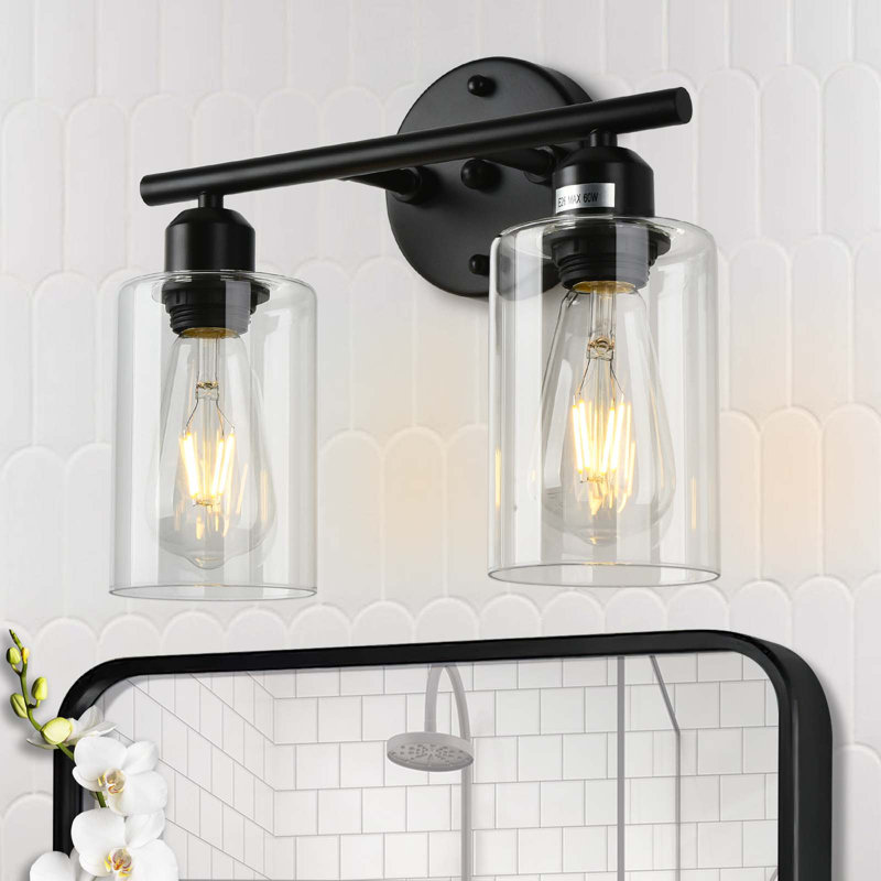 Addam 2-Light Dimmable Bathroom Vanity Light Fixtures, Matte Black
