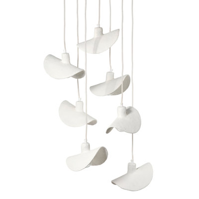 Lustre incliné en papier mâché à 7 lumières, blanc mat