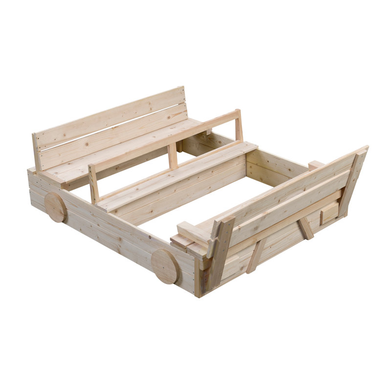 SwingKing 120cm x 20cm Solid Wood Square Sandbox with Cover, Cream
