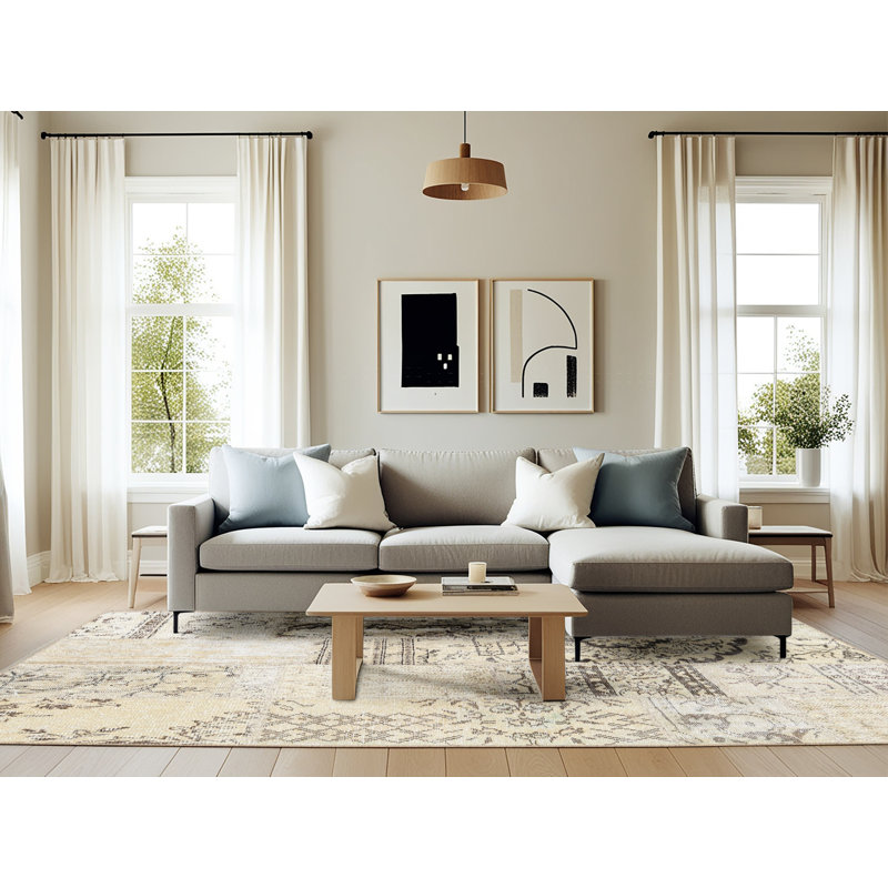 Tapis ivoire/gris clair contemporain, Rectangle de 6 pi x 9 pi
