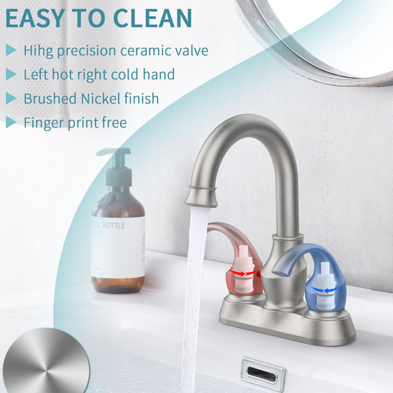 Centerset 2-handle Bathroom Faucet with Drain Assembly, Brushed Nickel
