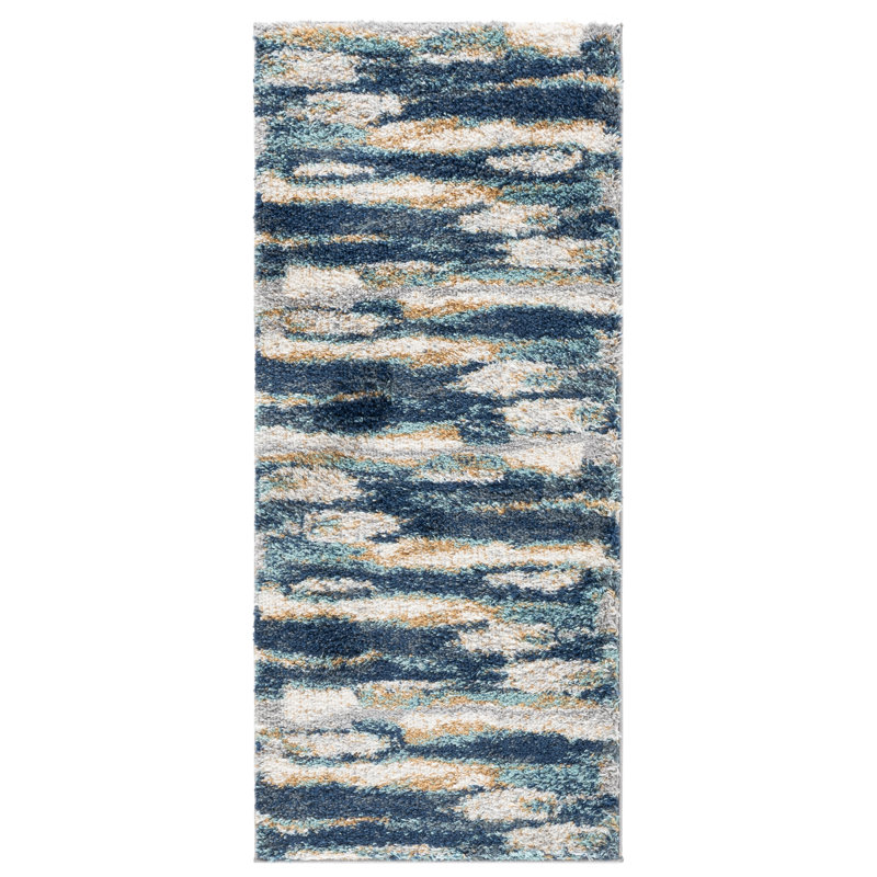 Araya Abstract Navy/Ivory Area Rug, Rectangle 2'3" x 5'