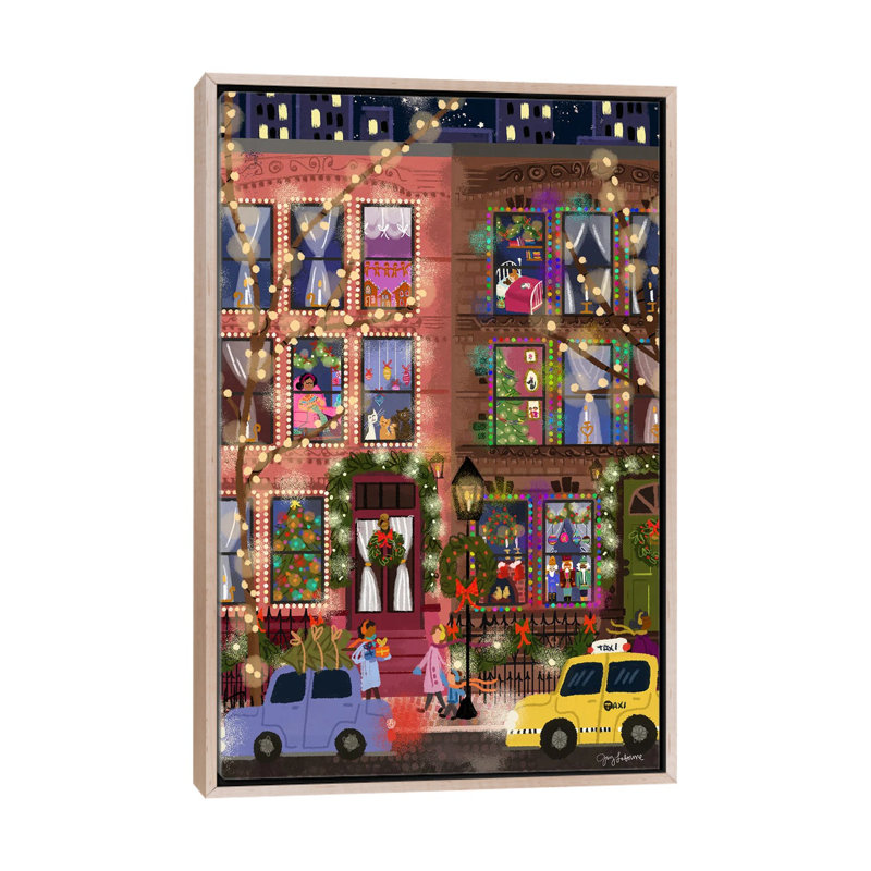 Christmas Townhouse_1PC6, Cadre flottant en bois naturel, H 48 po x l 32 po