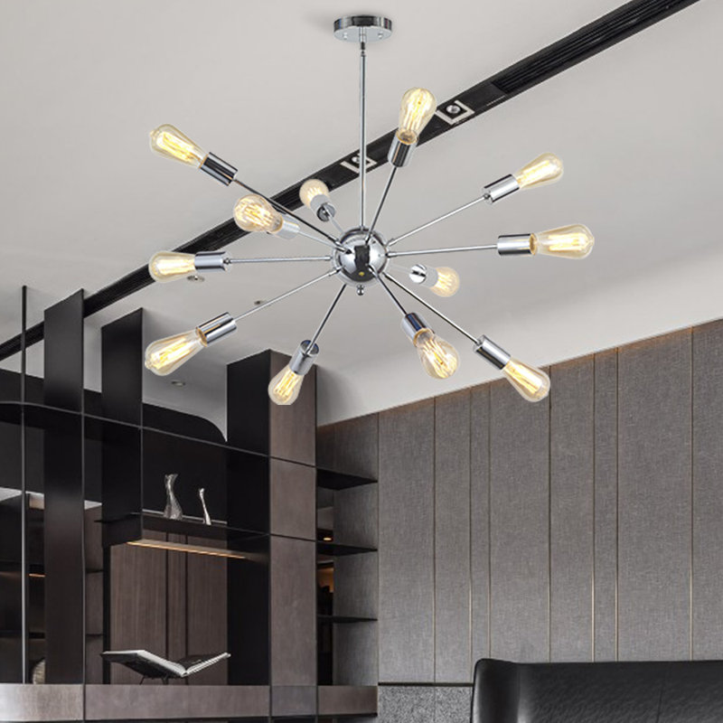 12 - Light Dimmable Sputnik Sphere Chandelier, Brushed Nickel