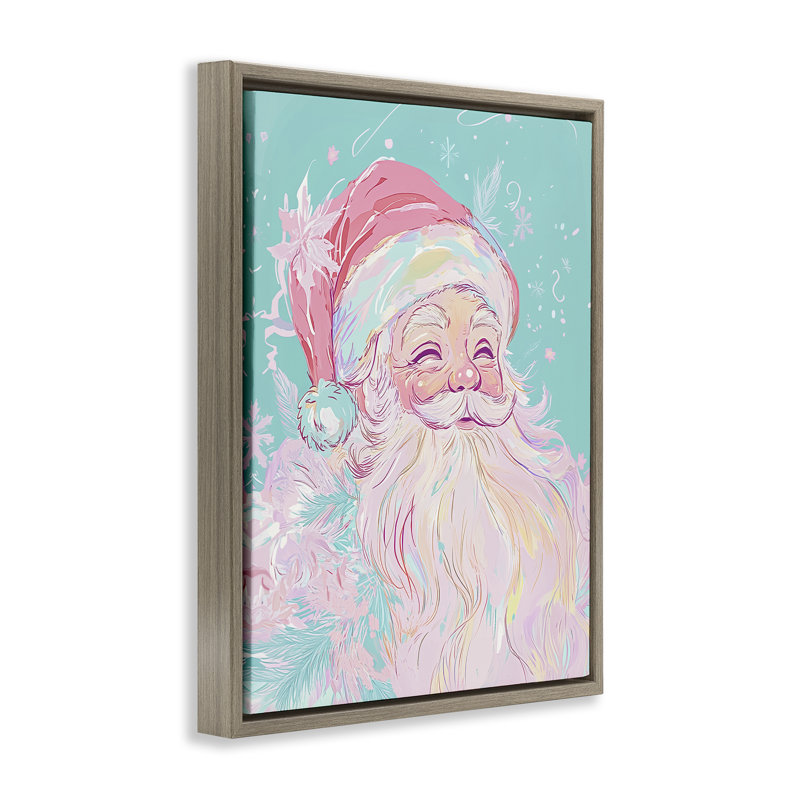 Cadre flottant pastel Jolly Santa Claus, design par Arlington Prints, Cadre flottant orme Montalcino, H 31 po x l 25 po
