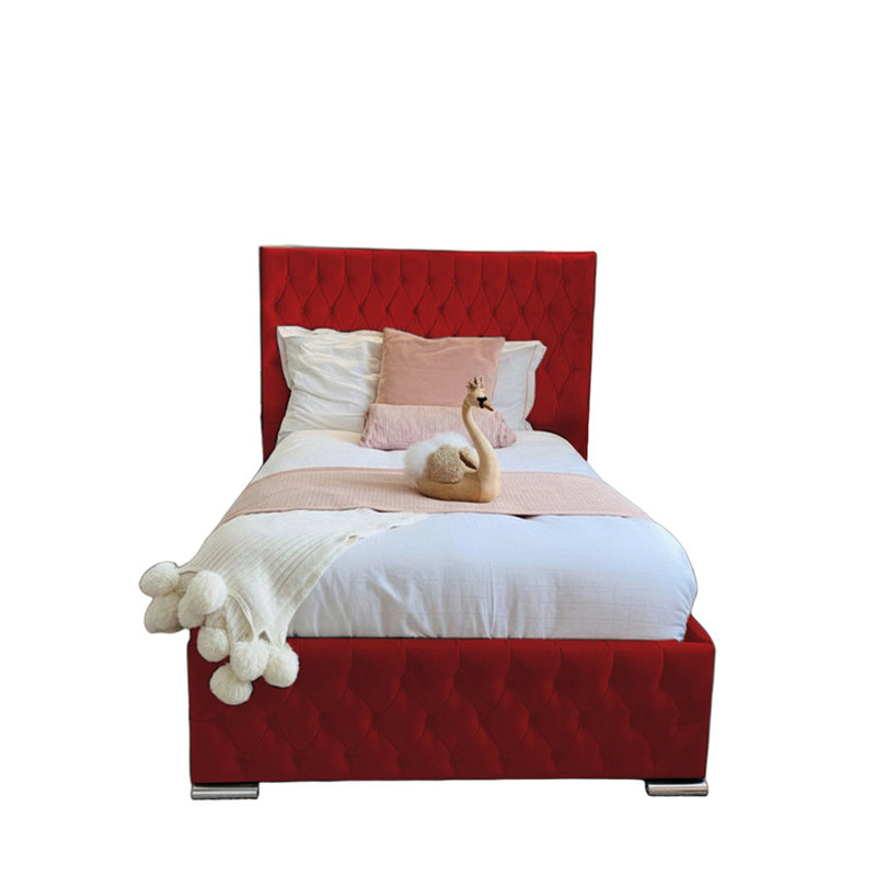 Tharpe Upholstered Bed Frame   , Single (3'), Red