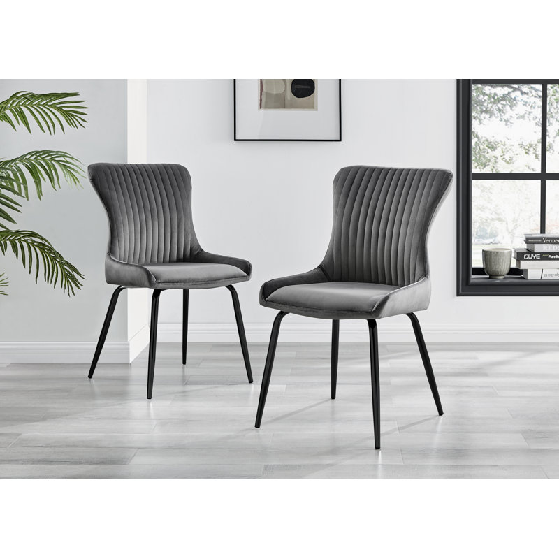 Illman 18.9'' W Velvet Upholstered Dining Chairs, Black, Dark Gray