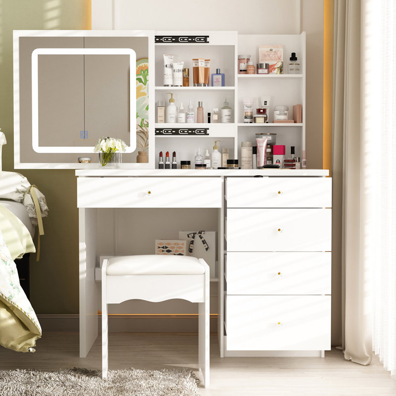 Claranell Dressing Table with Mirror, White