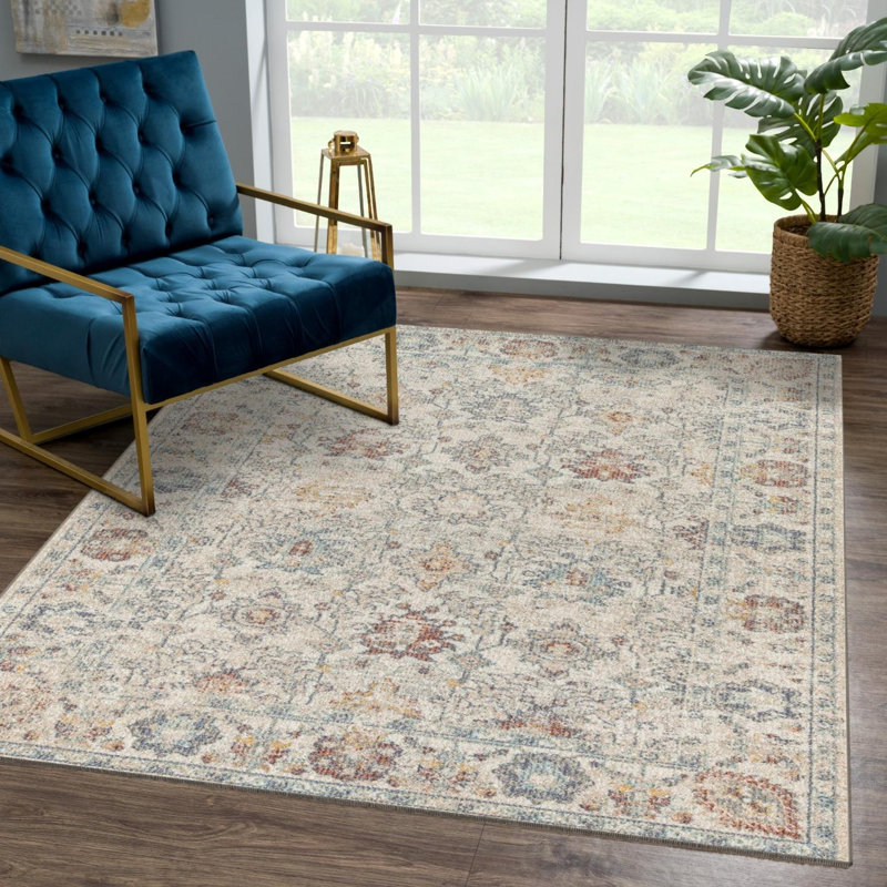 Tapis beige à motif floral, Rectangle 9 pi x 12 pi