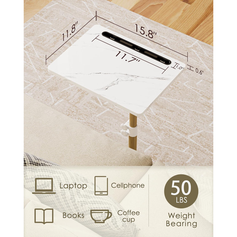 Table d'appoint pivotante à 360° et réglable en hauteur pour accoudoir de canapé, petite table d'appoint pour les collations