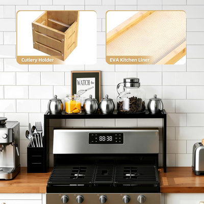 Support à épices en bois et en bambou pour dessus de la table de cuisson, support à épices, réglable en hauteur, capacité de poids de 50 livres