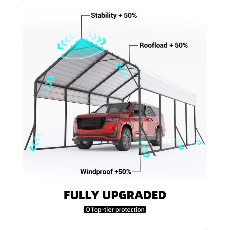 13x21x11 FT Metal Carport, 19 Ga. Steel Poles, 27 Ga. Sheet Metal Roof, All-Weather Garage Shelter for Full-Size Pickups, Boats, and Equipment