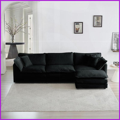 Canapé modulaire en L moderne avec repose-pieds réversible en chenille blanc moderne - confortable et flexible pour le salon