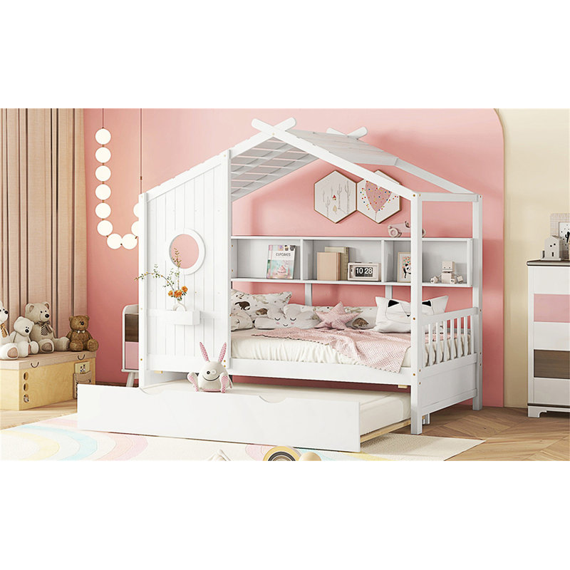 Lit en bois avec couchette, Lit simple, Blanc