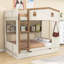 Lit superposé double en bois avec 2 tiroirs, crochets et tablettes