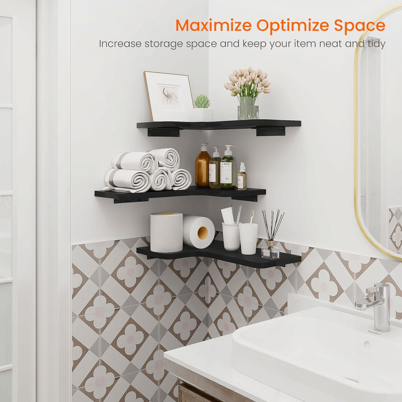 Clovill 3 Piece Corner Corner Shelf, Black