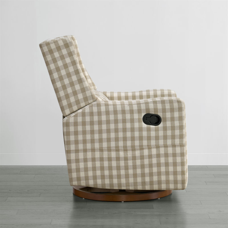 Drenna Tufted Upholstery Manual Swivel Glider Recliner, Khaki Gingham Chenille