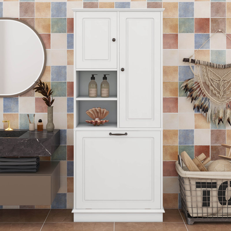 67.7" Tall Storage Cabinet With Flip-Out Basket, Adjustable Shelves & 2 Doors, Freestanding Floor Cabinet With Aluminum Alloy Handles