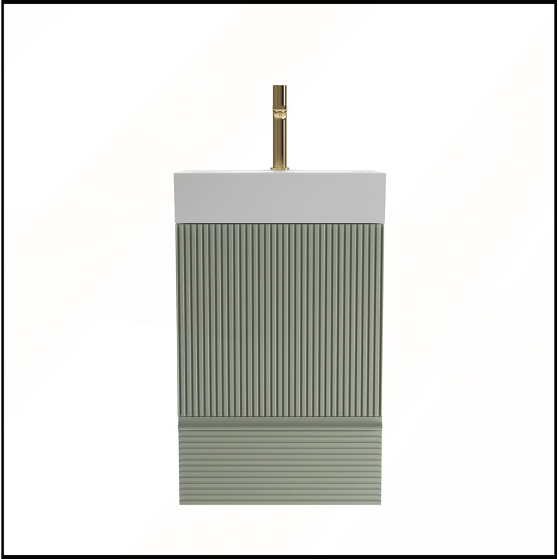 Meuble-lavabo rayé vert clair 20 po avec lavabo en céramique blanche Gada pour salle de bain moderne, Vert clair
