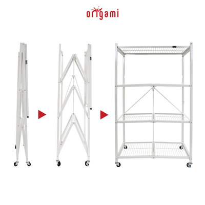  Ensemble de 3 tablettes de rangement pliantes à 4 roulettes en acier à 4 roulettes