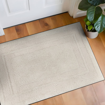 Solid Framed Border Pearl White Power Loomed Soft Shag High-Low Indoor Area Rug