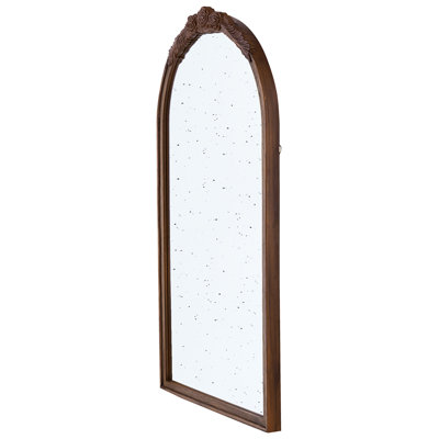 Hand Rose Entryway Wall Mounted Mirror, 23"X42", Antique Wood Arch Frame, For Living Room & Bathroom  Brown Decorative