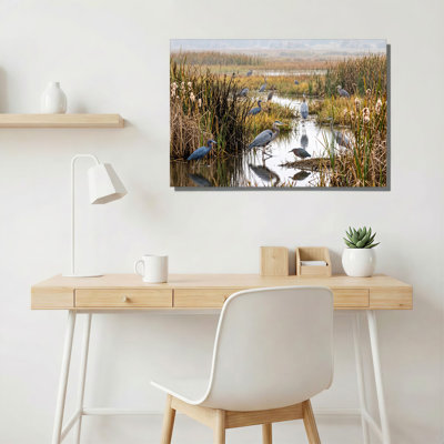 «Blue Herons» et «Green Heron Wading in Marsh Reeds», art mural sur toile