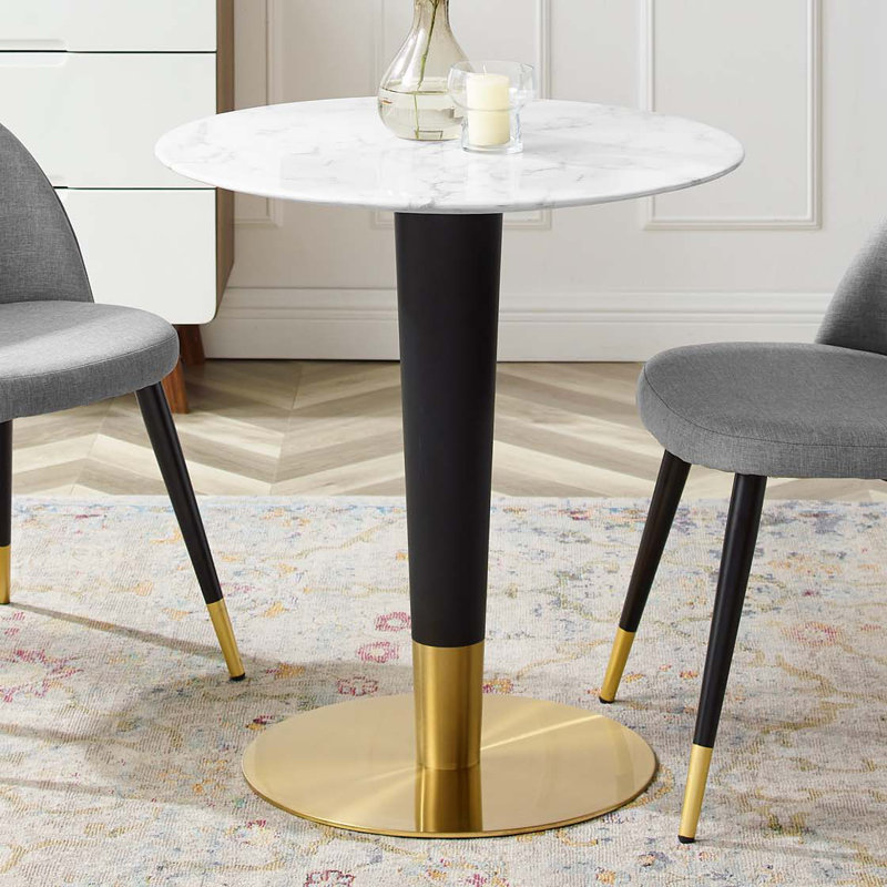 Zinque Artificial Marble Dining Table, White, 27.5" W x 27.5" L