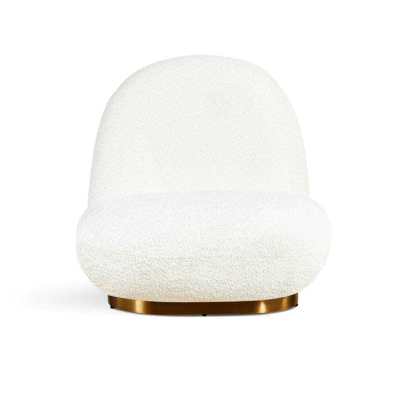 Chaise longue blanche élégante avec base dorée, pivotant à 360 °, tissu à boucle douce et rembourrage en mousse haute densité confortable