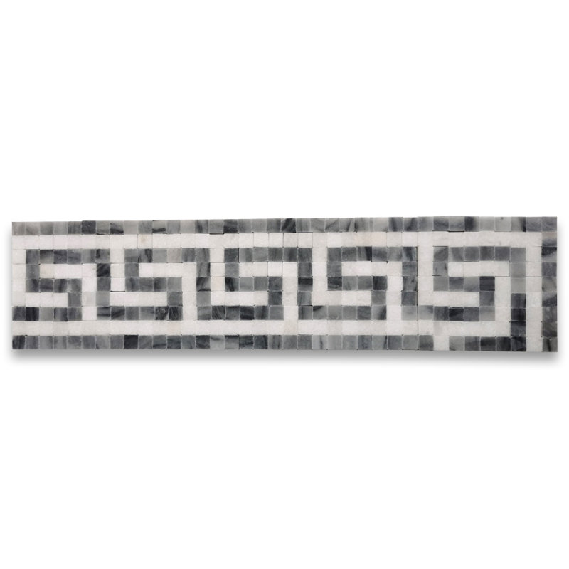 Carrara 3.5" x 11" Marble Mosaic Wall & Floor Tile, White/Gray