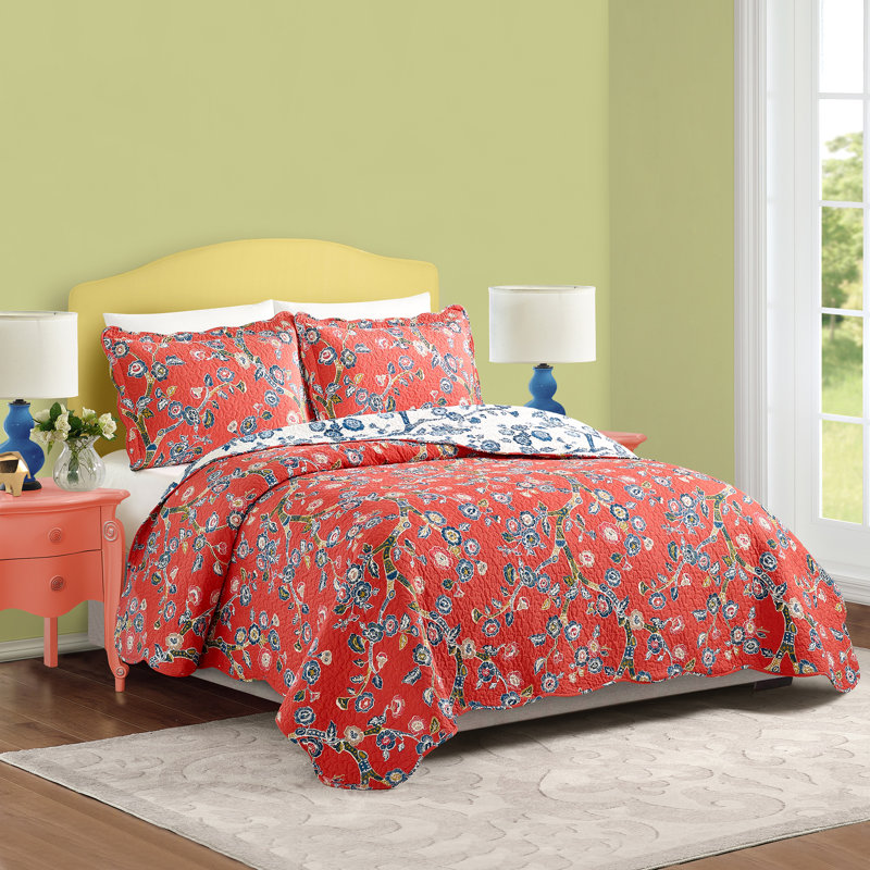 Jaipur Dreams Cotton Twill Floral Quilt, KIng Quilt + 2 King Shams