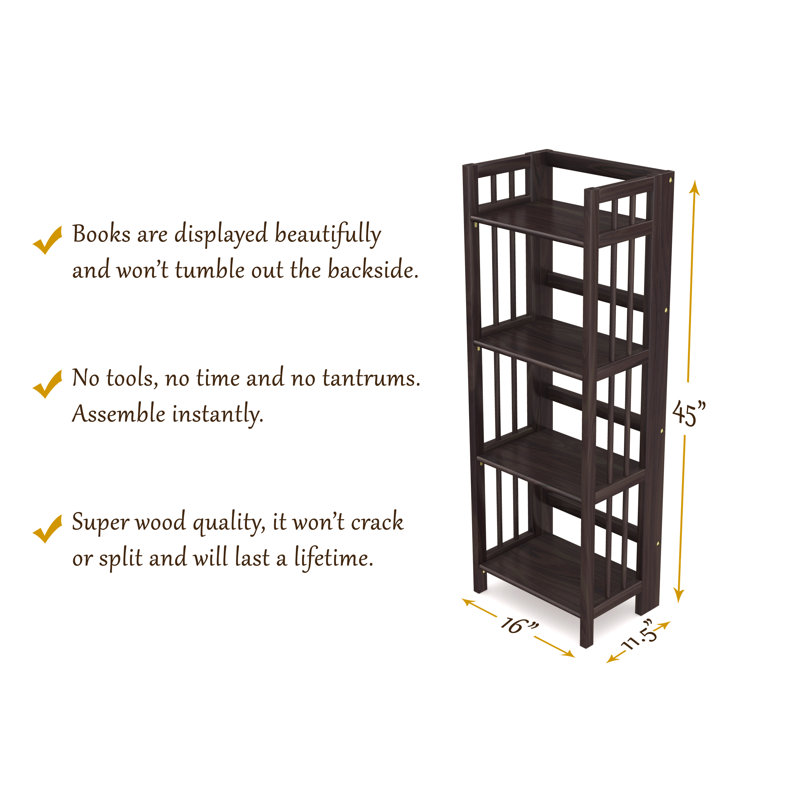Espresso Wood 4-Tier Folding Bookcase with Spindle Sides