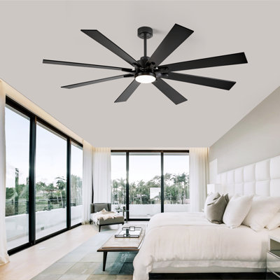Large Ceiling Fan With Light, Solid Wood 8 Blades Ceiling Fan, Quiet Reversible Dc Motor, High Cfm Ceiling Fan, Ceiling Fan With Remote For Covered Patios,living Rooms