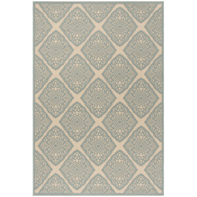 Hardrian Hooked Indoor/ Outdoor Cream/Aqua Rug