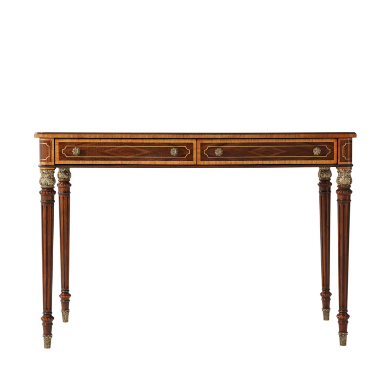 Mahogany and Etimoe Veneer Writing Desk with Brass Accents