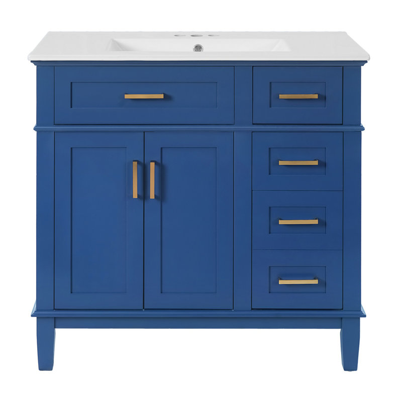 Meuble-lavabo moderne avec lavabo, portes à fermeture douce, 4 tiroirs de rangement, conception élégante pour les petites salles de bain