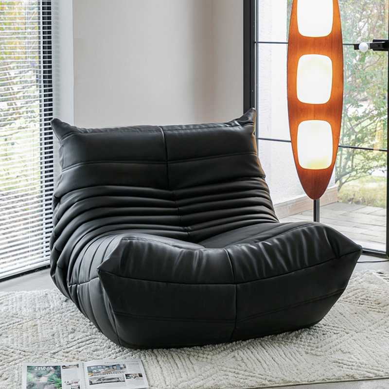 Simple and casual caterpillar bean bag sofa, Black Faux Leather