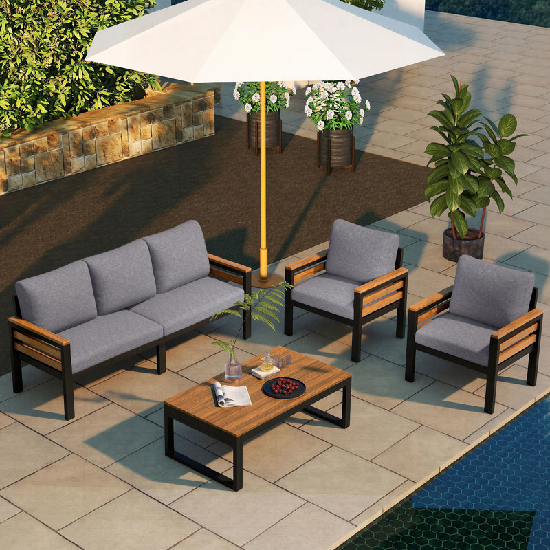 5-Person Outdoor Conversation Set with 1Sofa, 2 Chair and 1 Coffee Table, Gray