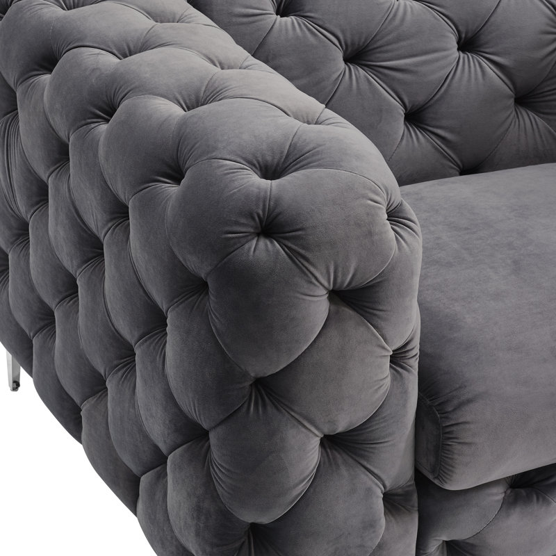 Causeuse / canapé Chesterfield en velours capitonné Willa avec pieds chromés Willa, H 29,5 po x l 70,5 po x P 39 po, 2
