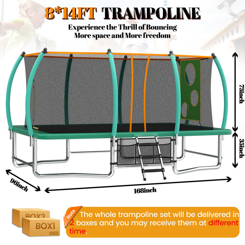 Longue trampoline rectangulaire extérieure pour enfants adultes, Green