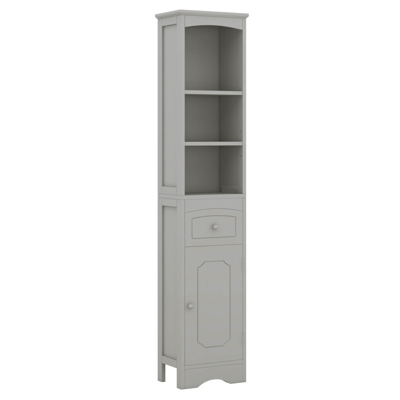 Armoire de salle de bain haute, armoire de rangement autoportante avec tiroir, tablettes réglables, compartiment ouvert, pour petits espaces