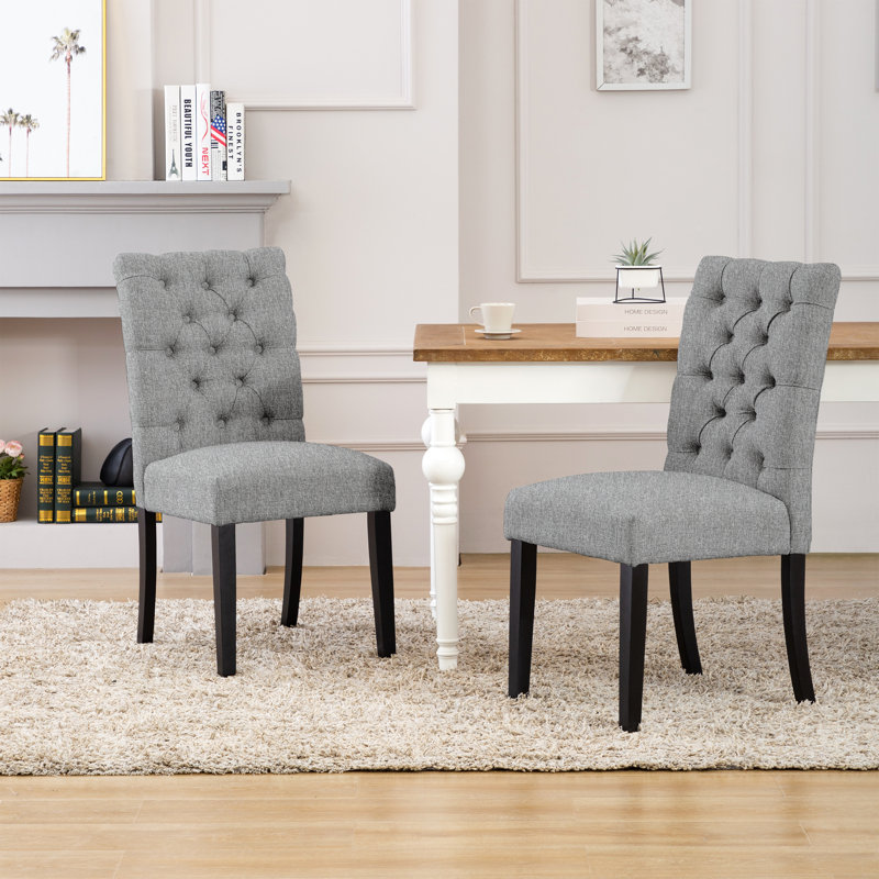 Chaise d'appoint rembourrée en lin capitonné Wren, gris, 1