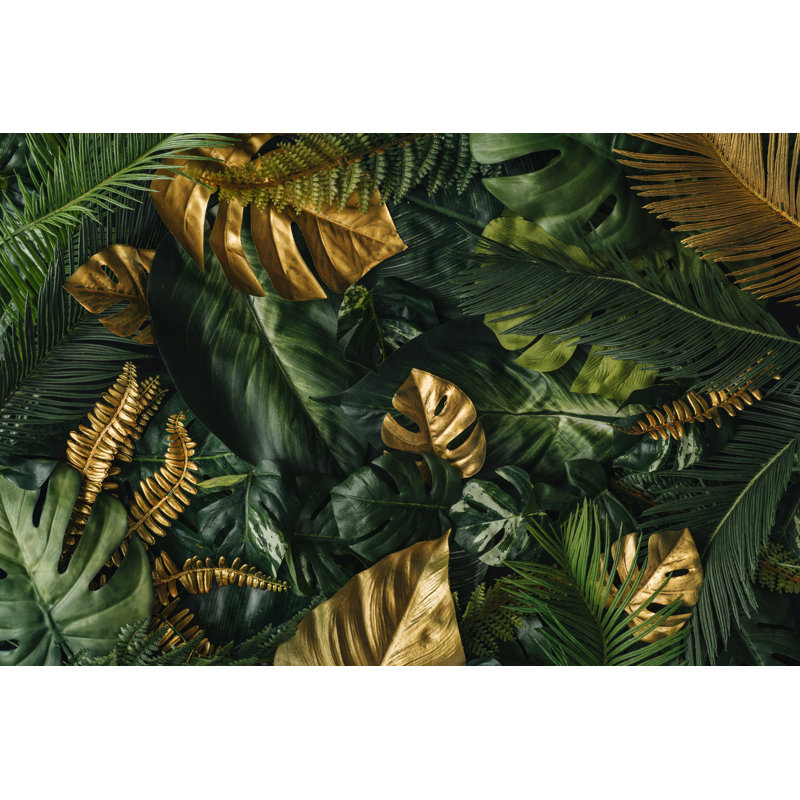 Gold And Green Tropical Palm Leaves. by Alexandr 1958 - Wrapped Canvas Print, 51cm H x 76cm W x 3.8cm D
