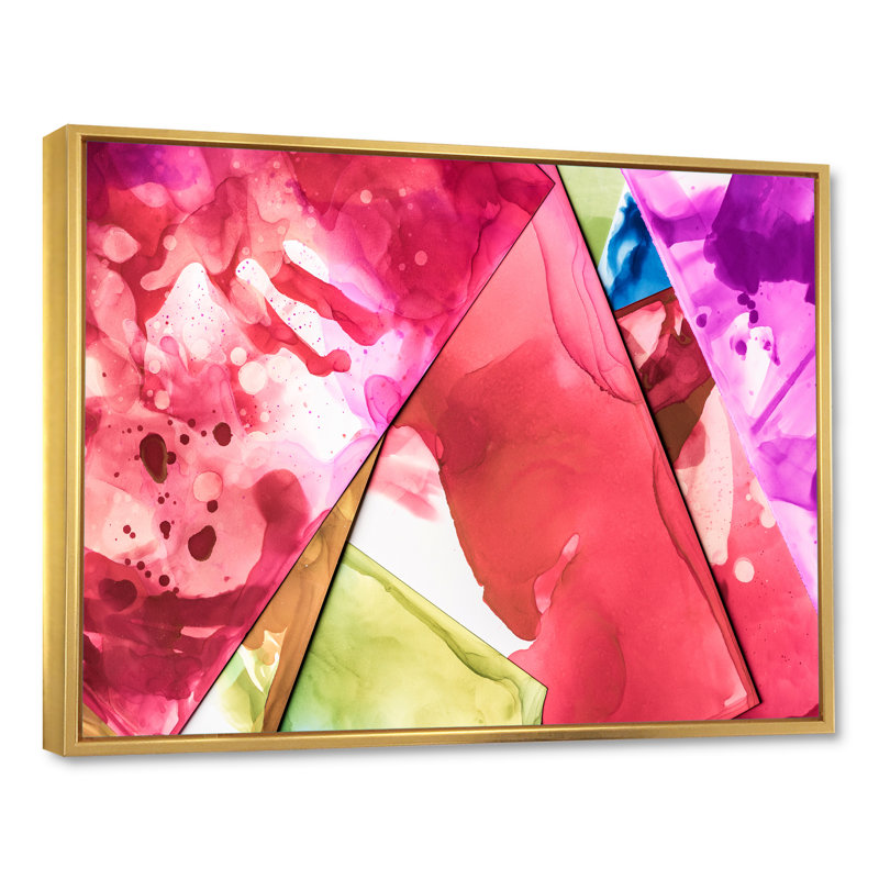 «Red Mauve», art mural moderne sur toile, H 16 po x l 32 po x P 1 po, Cadre flottant doré