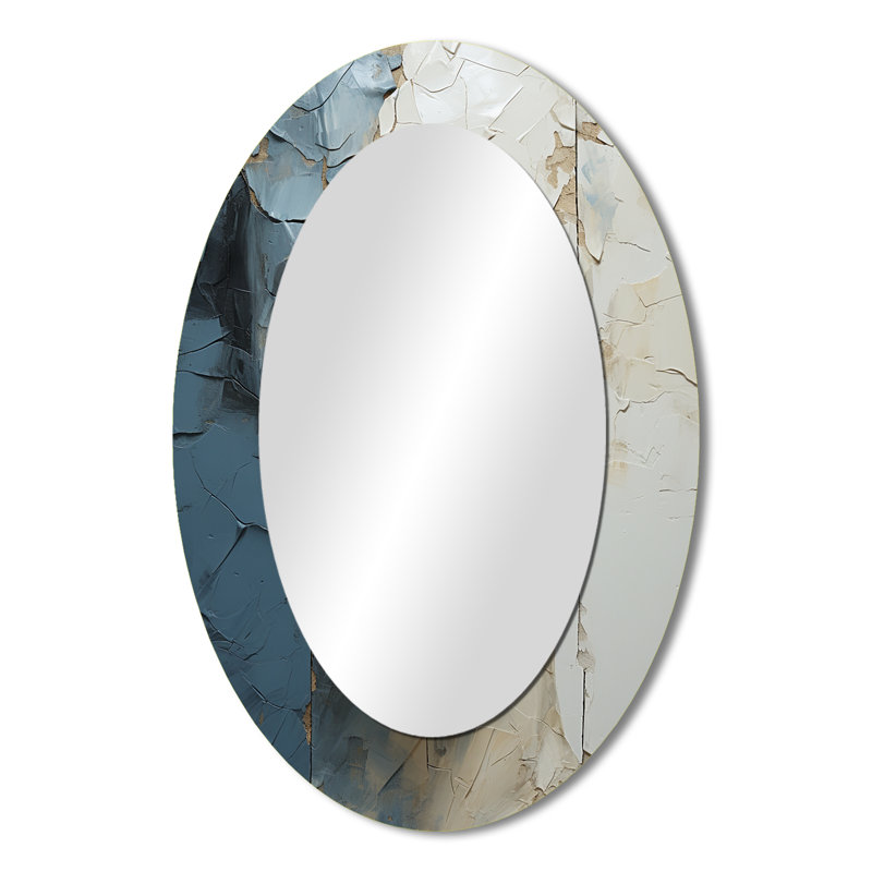 Or et bleu méditation «I» - Miroir mural ovale beige, 36 po x 24 po