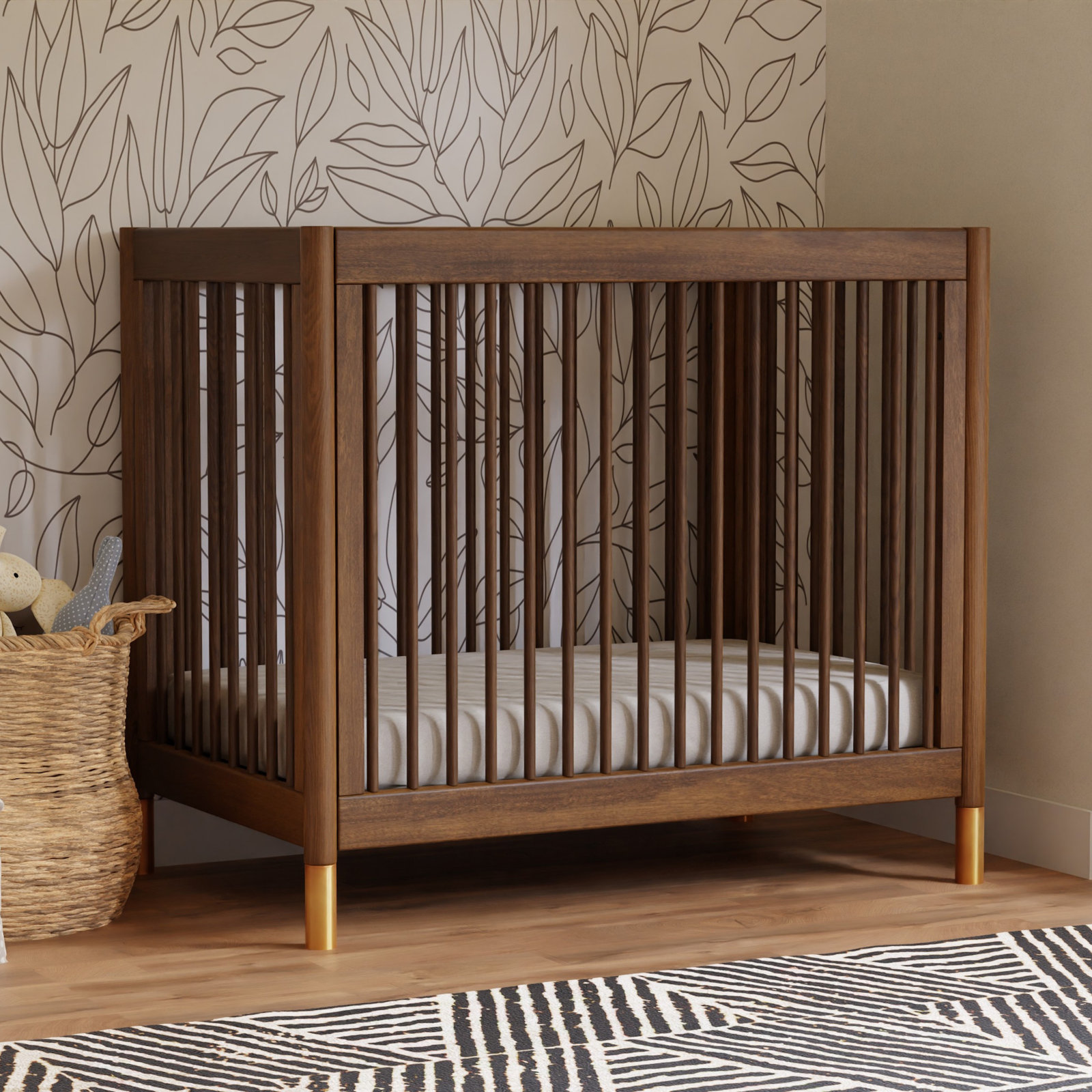Gelato Pine 4-in-1 Convertible Crib, Natural Walnut/Gold