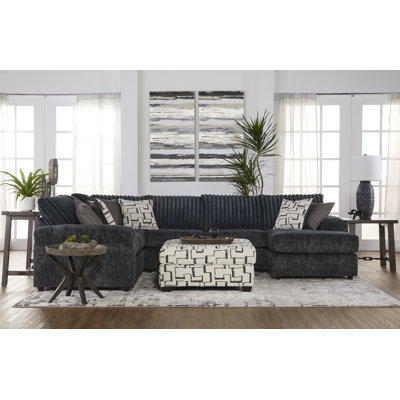 Canapé modulaire rembourré en U 3 pièces en velours côtelé avec méridienne et coussins réversibles - Gris anthracite galactique