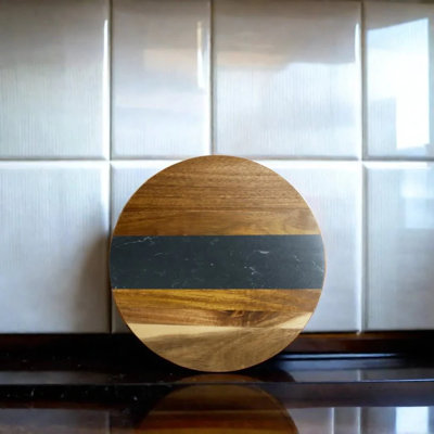 Marble and Acacia Wood Round Board - 11"