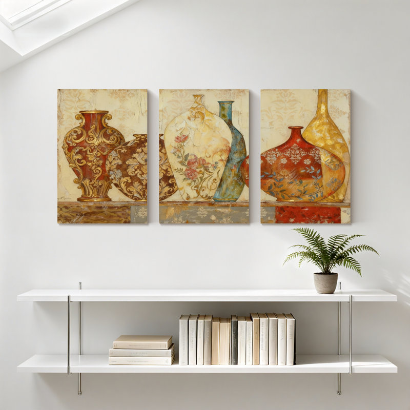 ensemble de 3 vases en pot élégants avec motifs floraux et ornés, H 24 po x l 48 po