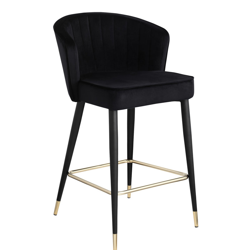 Chaise de comptoir rembourrée en velours tendance avec capitonnage élégant et détails dorés, pieds en métal noir, l 20 po x P 21 po, H 36,5 po, rembourrée de mousse, fine